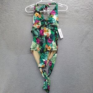 Swimsuits for All One Piece Swimsuit Size 4 Tropical Tie Green NWT